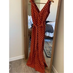 Davi & Dani Burnt Orange/Rust Polka Dot Jumpsuit